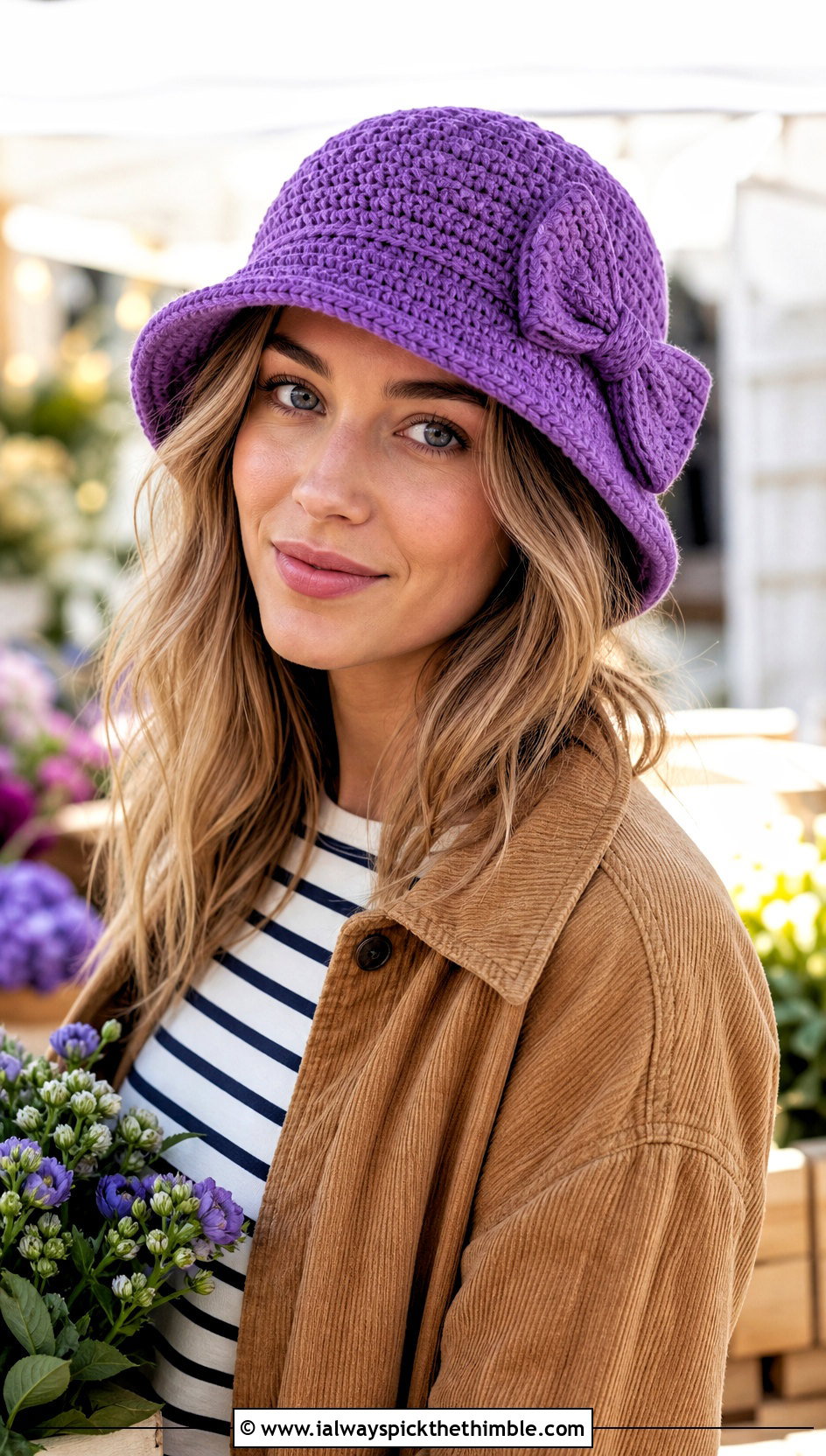 Brimmed Crochet Beanie With Bow And Shacket - 20 Crochet Hat With Bow outfit ideas