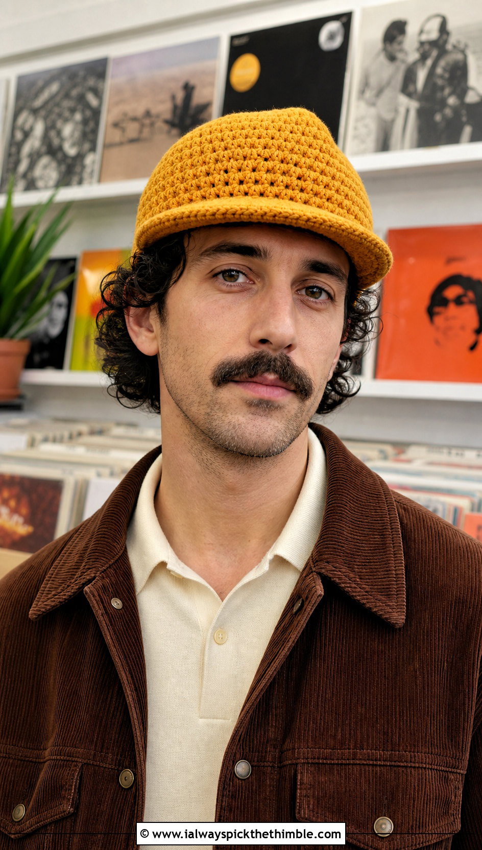 Brimmed Crochet Beanie With Corduroy Jacket - 20 crochet for men's beanies outfit ideas