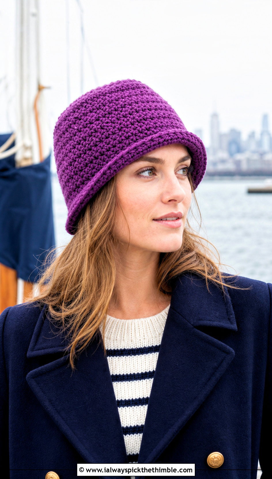 Brimmed Crochet Beanie With Peacoat Outfit - 20 crochet fall beanie outfit ideas