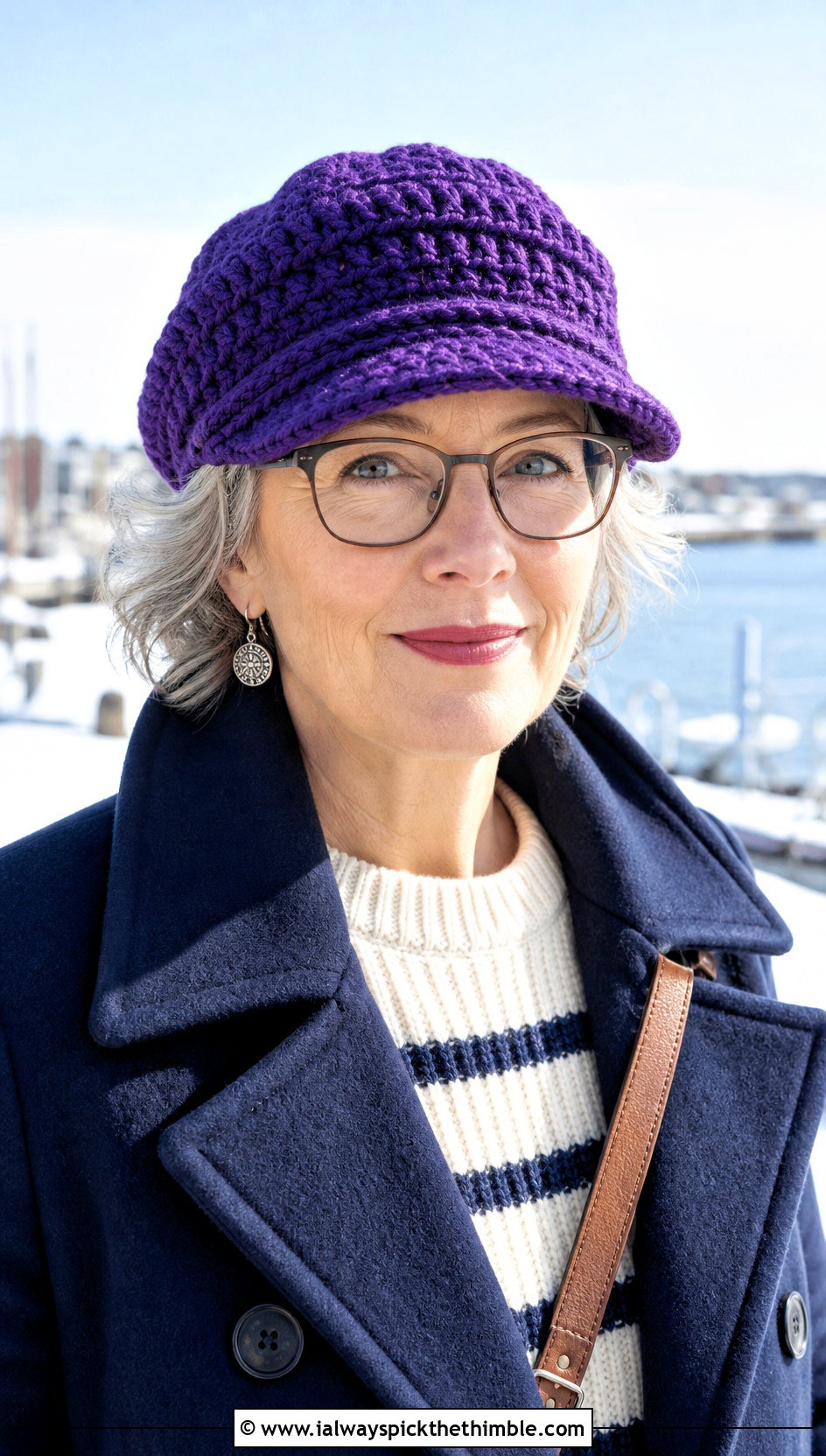 Brimmed Crochet Beanie With Peacoat - 20 Crochet Hat For Grandma outfit ideas