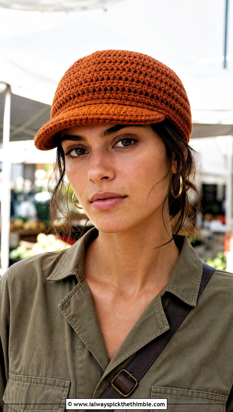 Brimmed Crochet Beanie With Utility Jumpsuit - 20 Women Crochet Beanie outfit ideas