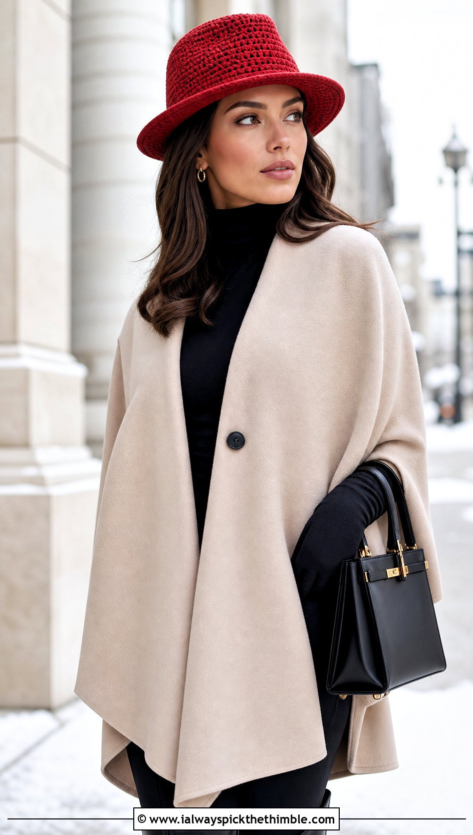 Brimmed Crochet Fedora With Cape Coat - 20 winter crochet hats outfit ideas