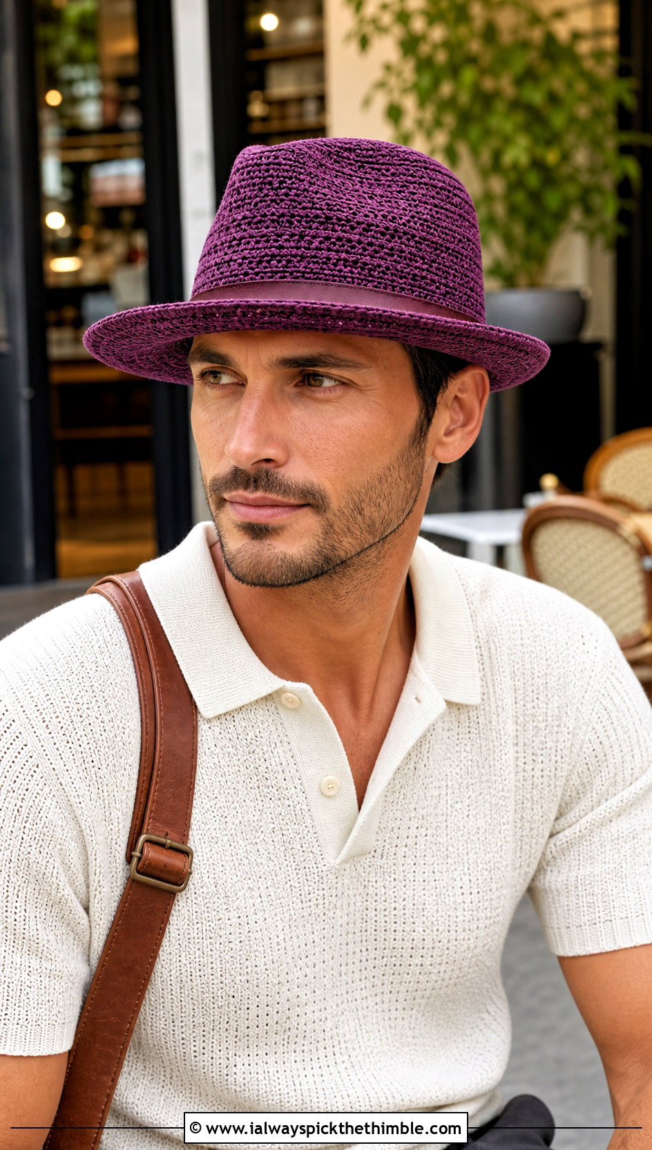 Brimmed Crochet Fedora With Knit Polo - 25 crochet hats men outfit ideas