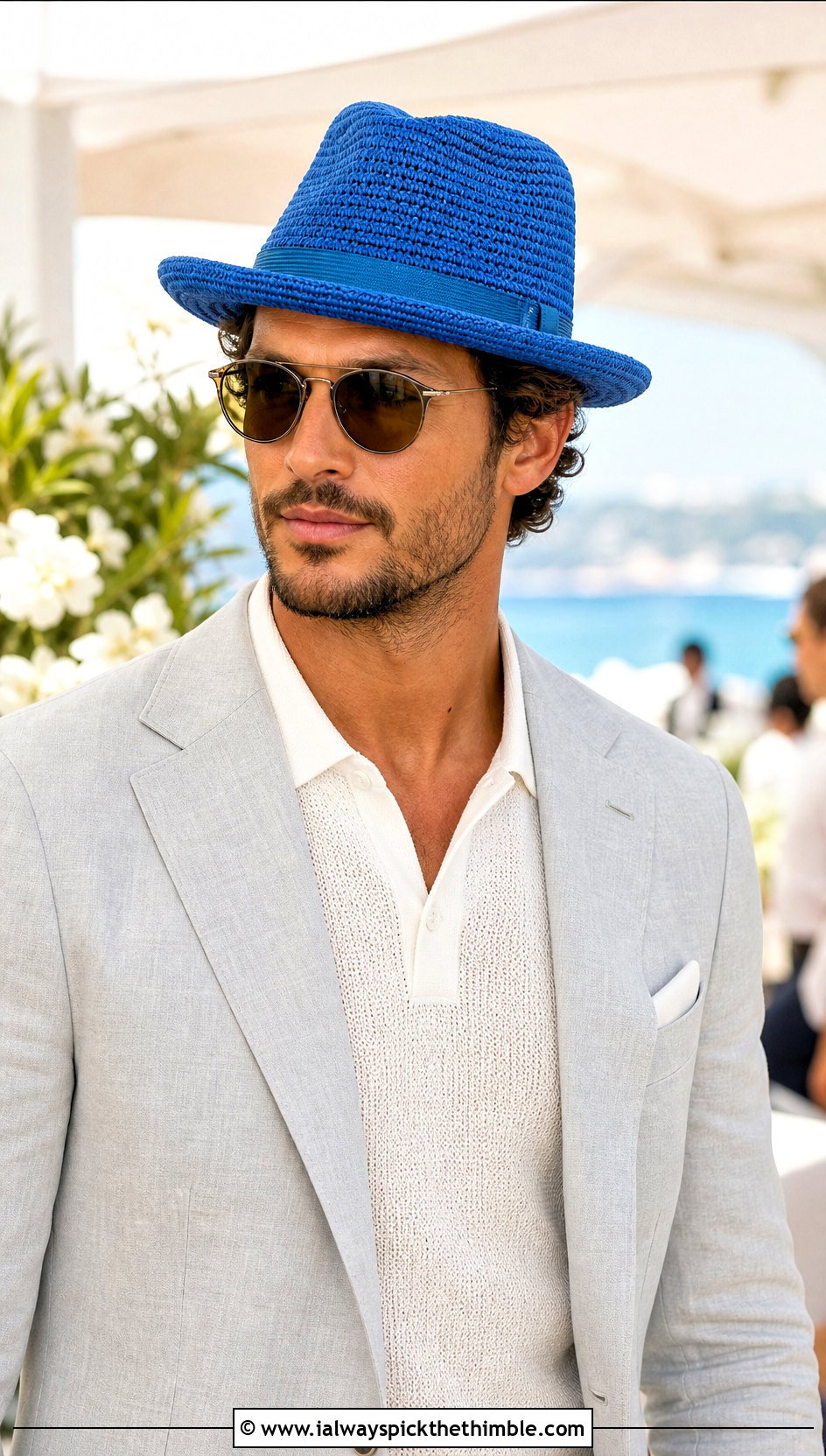 Brimmed Crochet Fedora With Summer Suit - 20 male crochet hat outfit ideas