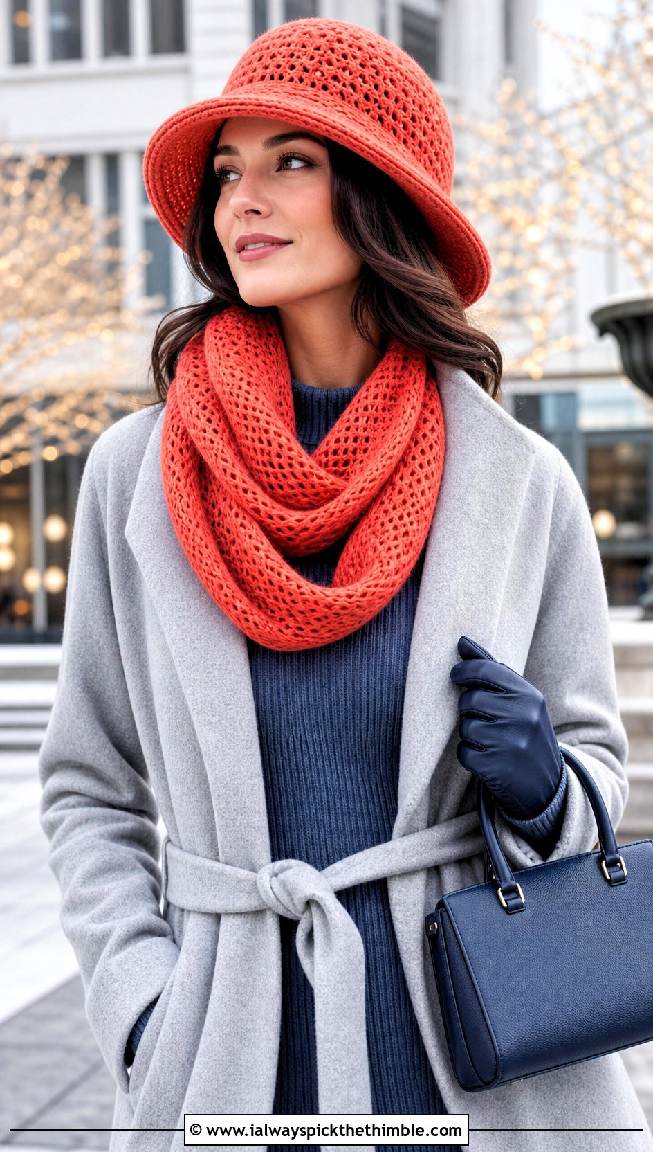 Brimmed Crochet Hat And Mobius Scarf With Sweater Dress - 20 Crochet Scarf And Hat Set outfit ideas