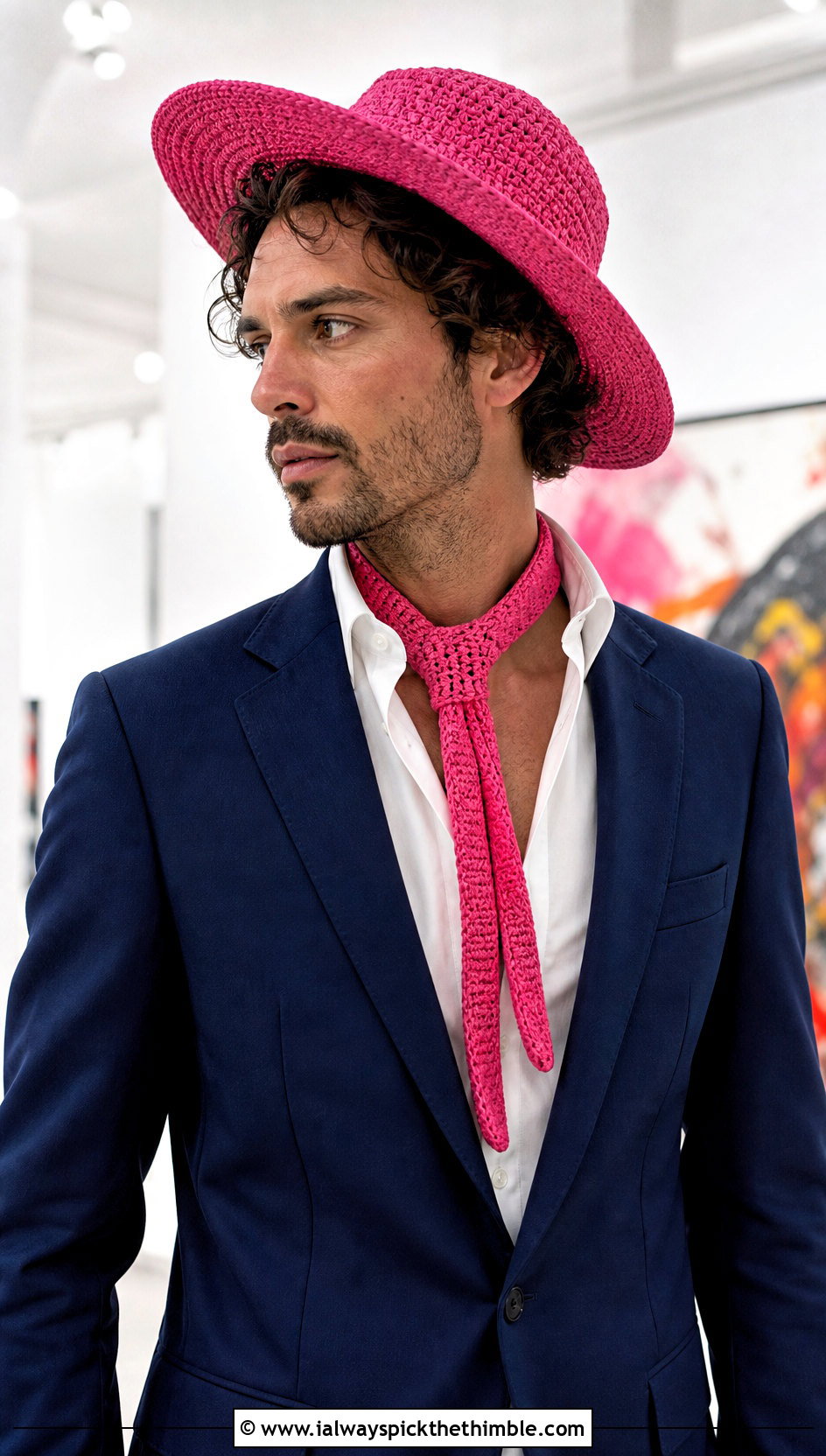 Brimmed Crochet Hat And Skinny Scarf With Tailored Suit - 15 Mens Crochet Hat And Scarf outfit ideas