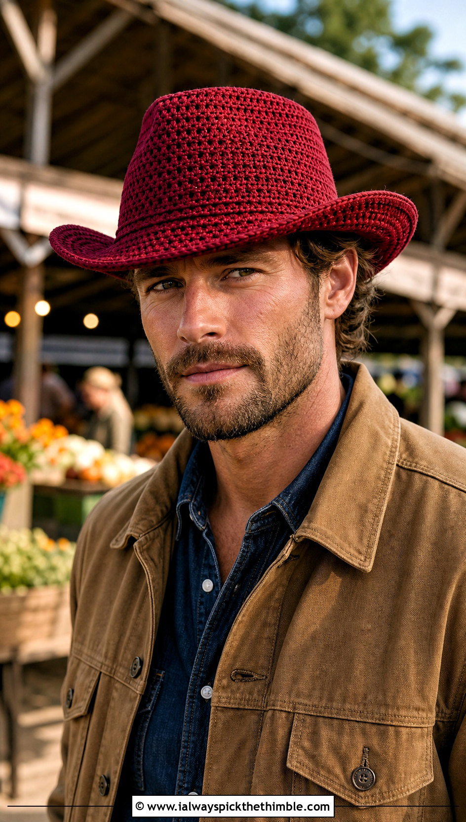 Brimmed Crochet Hat With Western Denim Outfit - 20 crocheted mens hats outfit ideas