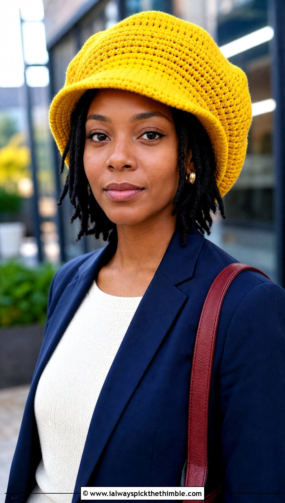 Brimmed Crochet Rasta Tam Hat With Blazer And Trousers - 20 crochet rasta tam hat outfit ideas
