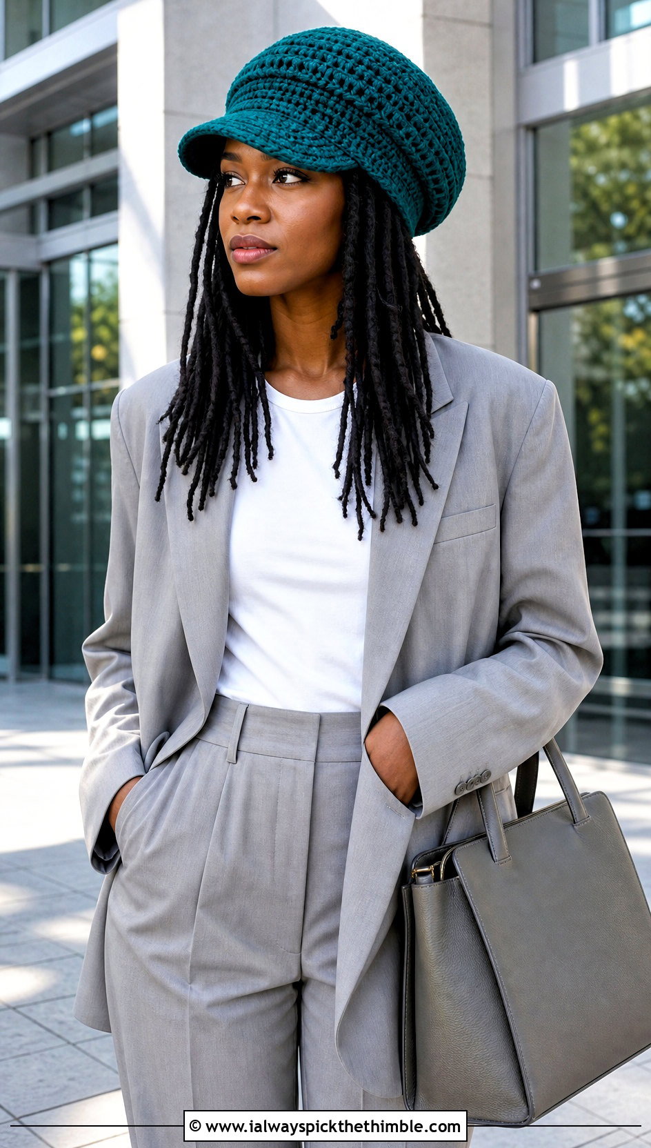Brimmed Crochet Rasta Tam With Trouser Suit - 25 crochet rasta hats outfit ideas