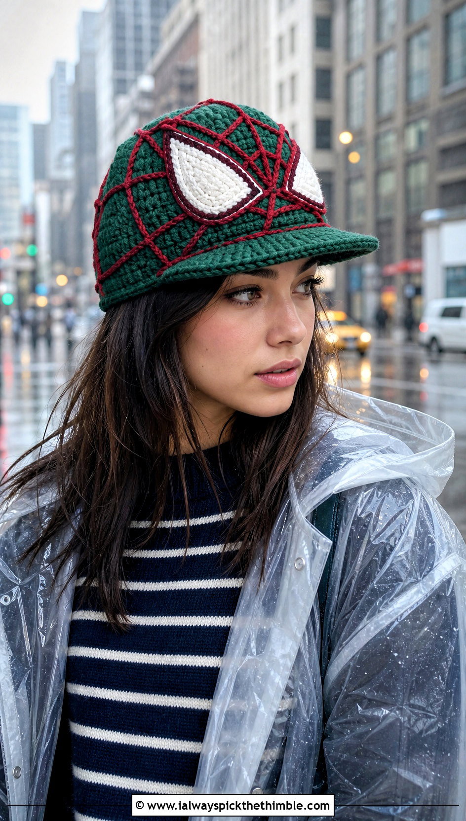 Brimmed Crochet Spider Man Beanie With Raincoat - 25 crochet spider man beanie outfit ideas