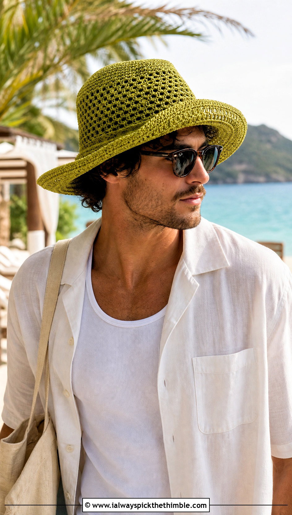 Brimmed Crochet Sun Hat With Beach Outfit - 25 men's crochet hat outfit ideas
