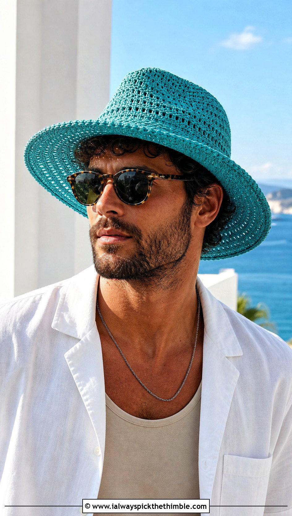 Brimmed Crochet Sun Hat With Resort Outfit - 15 Crochet Mens Hats outfit ideas