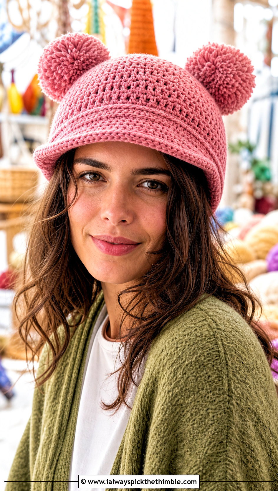Brimmed Double Pom Pom Crochet Hat With Long Cardigan - 20 Crochet Double Pom Pom Hat outfit ideas