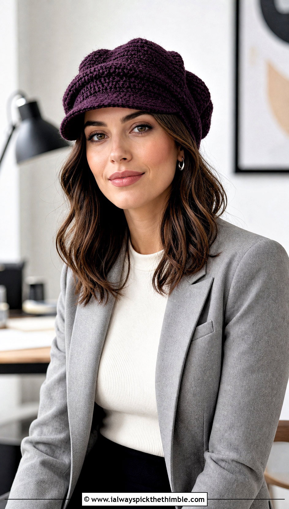 Brimmed Newsboy Slightly Slouchy Crochet Hat With Blazer And Midi Skirt - 15 Slightly Slouchy Crochet Hat outfit ideas