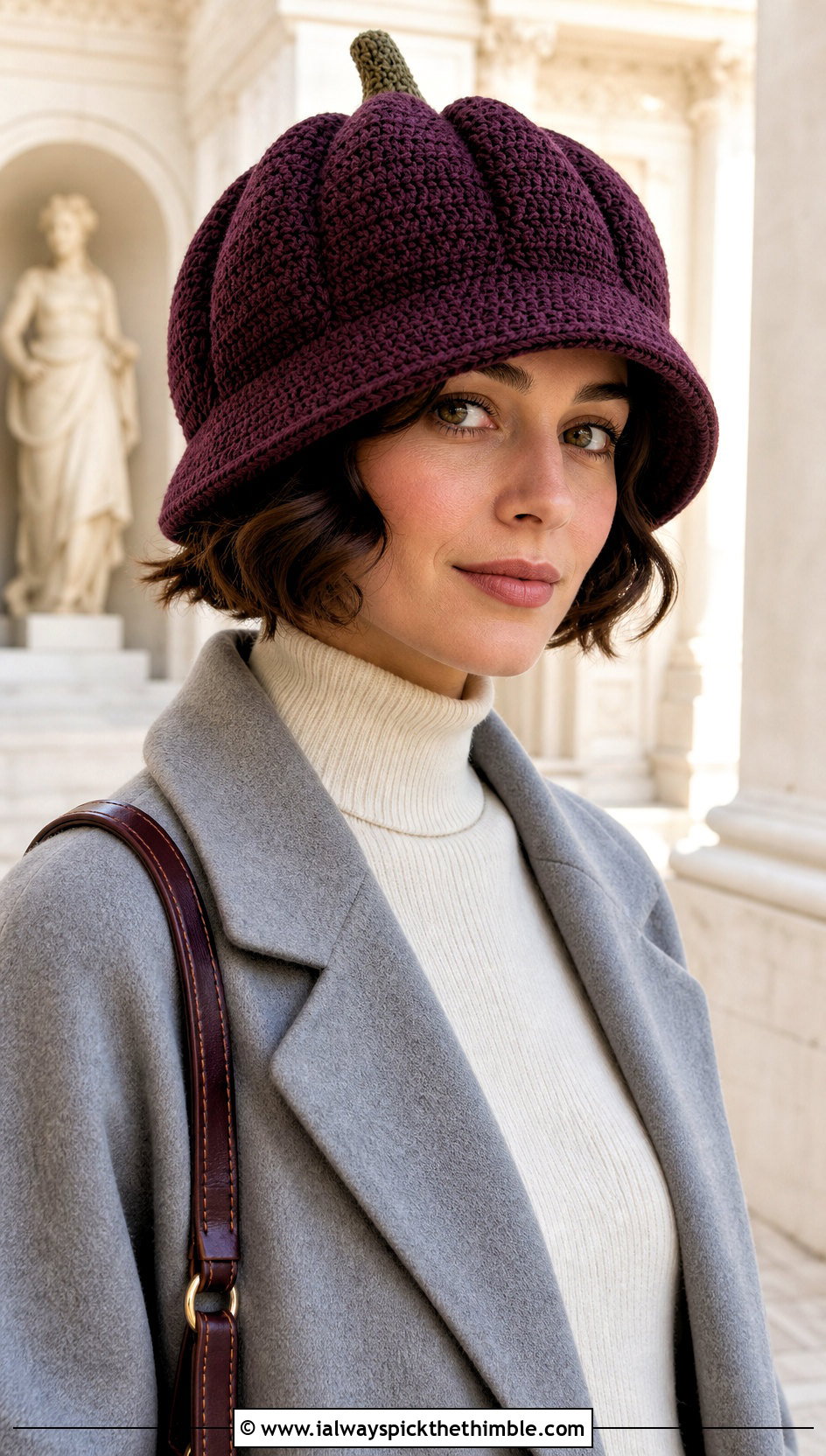 Brimmed Pumpkin Cloche With Midi Coat - 25 crochet pumpkin hat outfit ideas