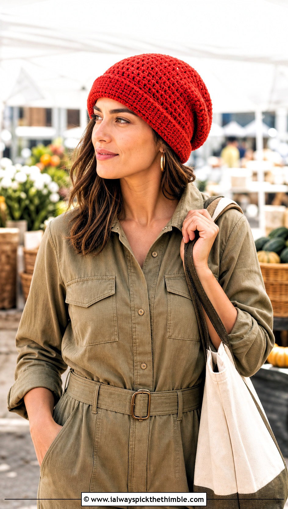 Brimmed Slouchy Crochet Beanie With Utility Jumpsuit - 20 Easy Slouchy Crochet Beanie outfit ideas