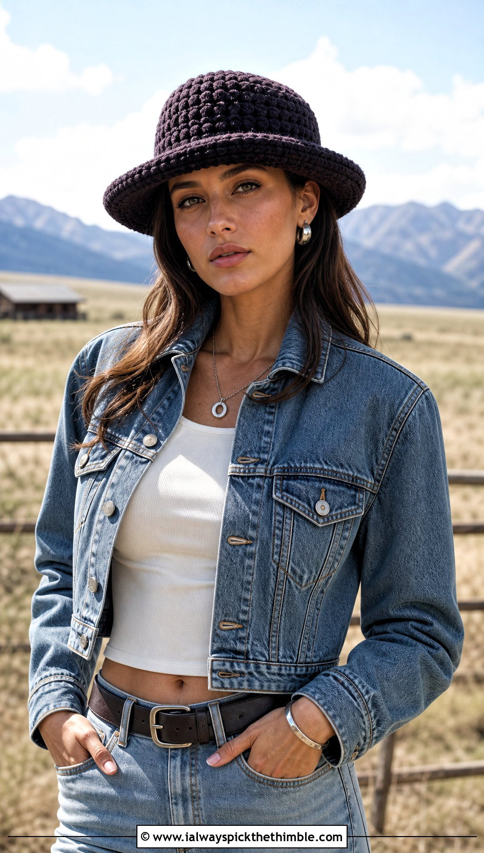 Brimmed Super Bulky Crochet Hat With Western Jacket - 15 Crochet Hat With Super Bulky Yarn outfit ideas