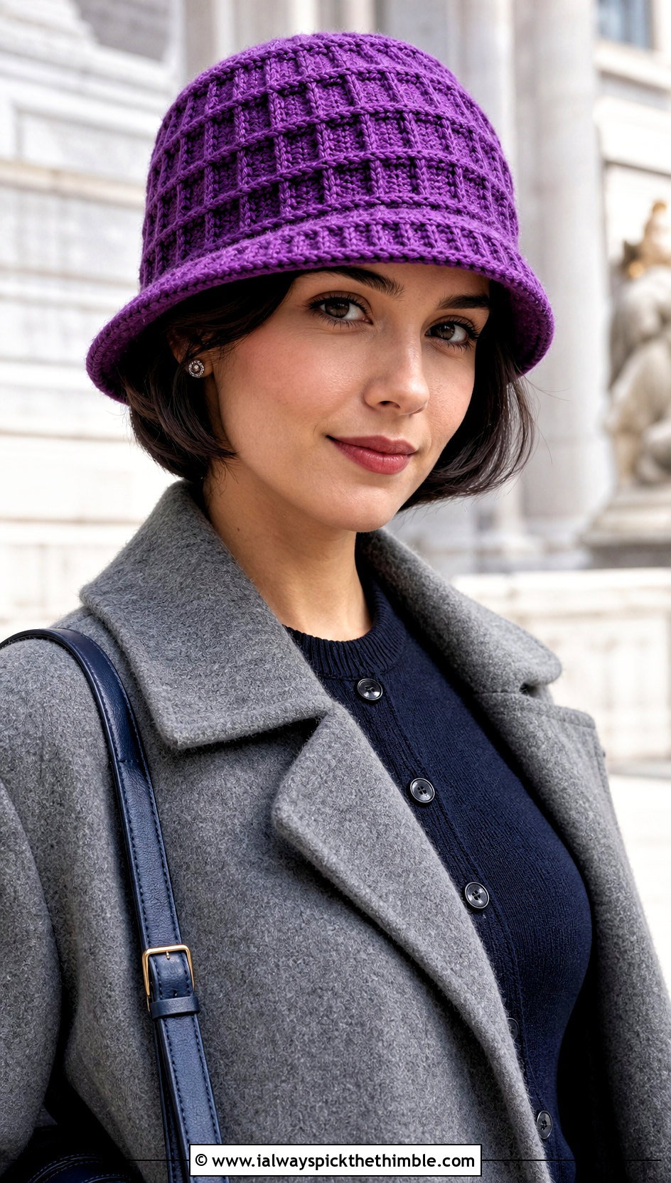 Brimmed Waffle Crochet Cloche With Midi Skirt - 20 Waffle Crochet Hat outfit ideas
