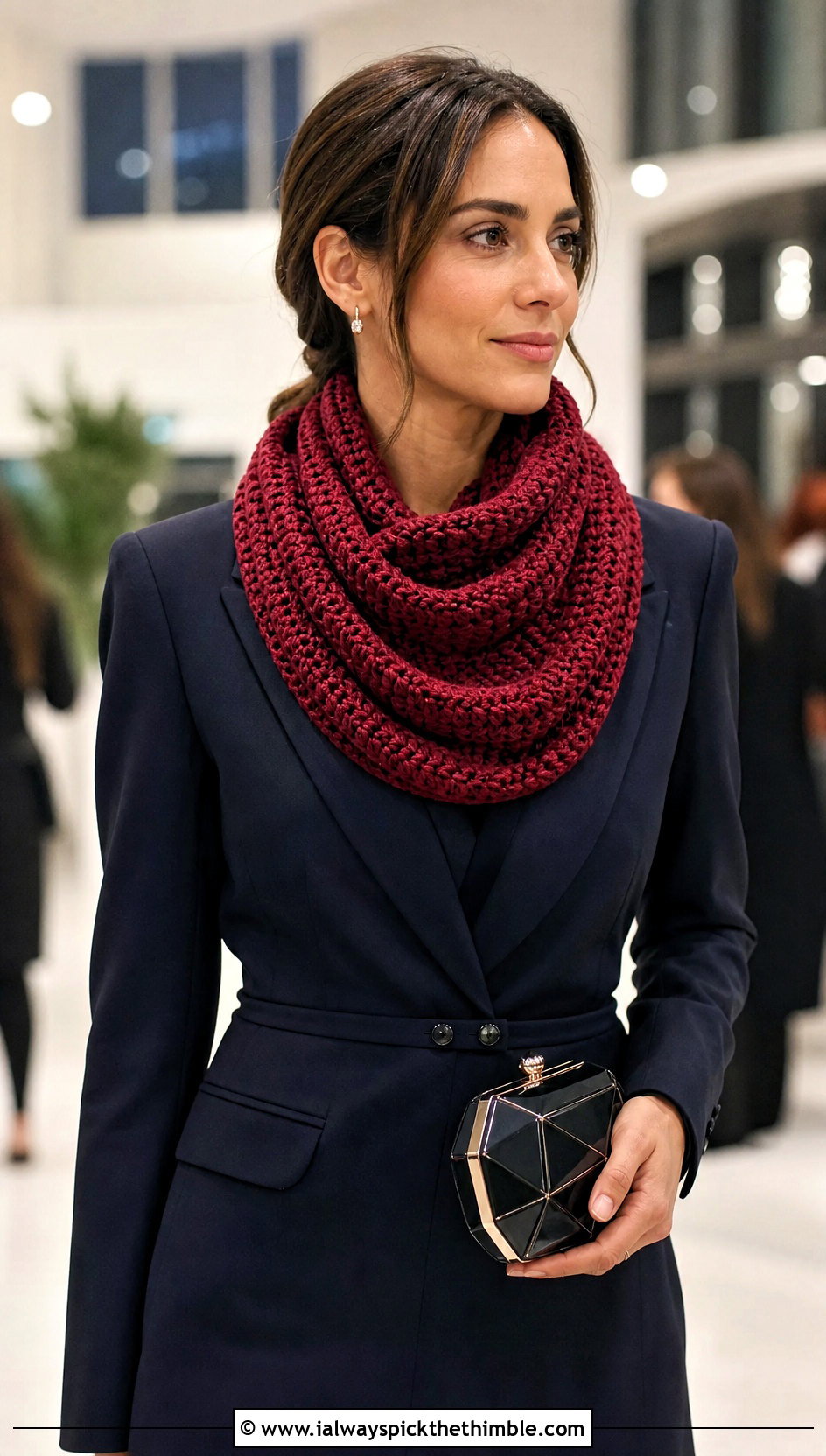Brioche Crochet Cowl Scarf With Blazer Dress - 20 Brioche Crochet Scarf outfit ideas