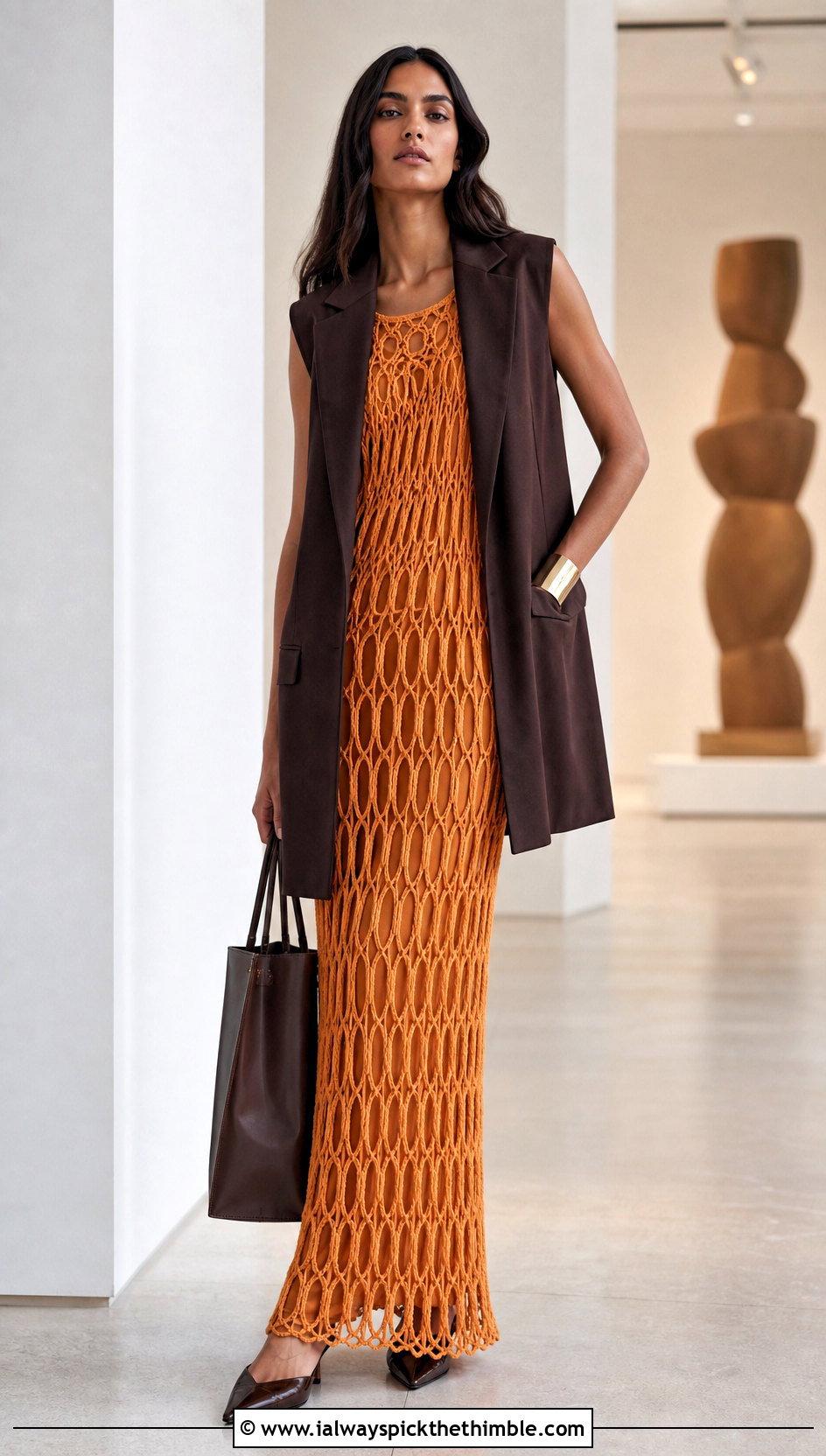 Broomstick Crochet Lace Column Dress With Long Vest - 25 Crochet Lace Dress outfit ideas