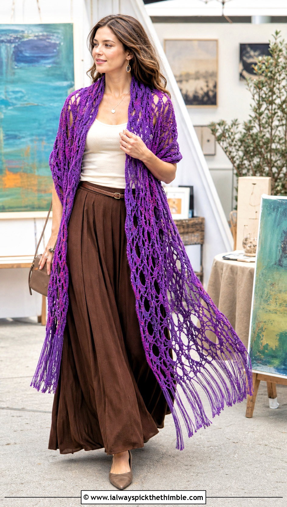 Broomstick Lace Crochet Long Shawl With Maxi Skirt - 20 Crochet Long Shawl outfit ideas