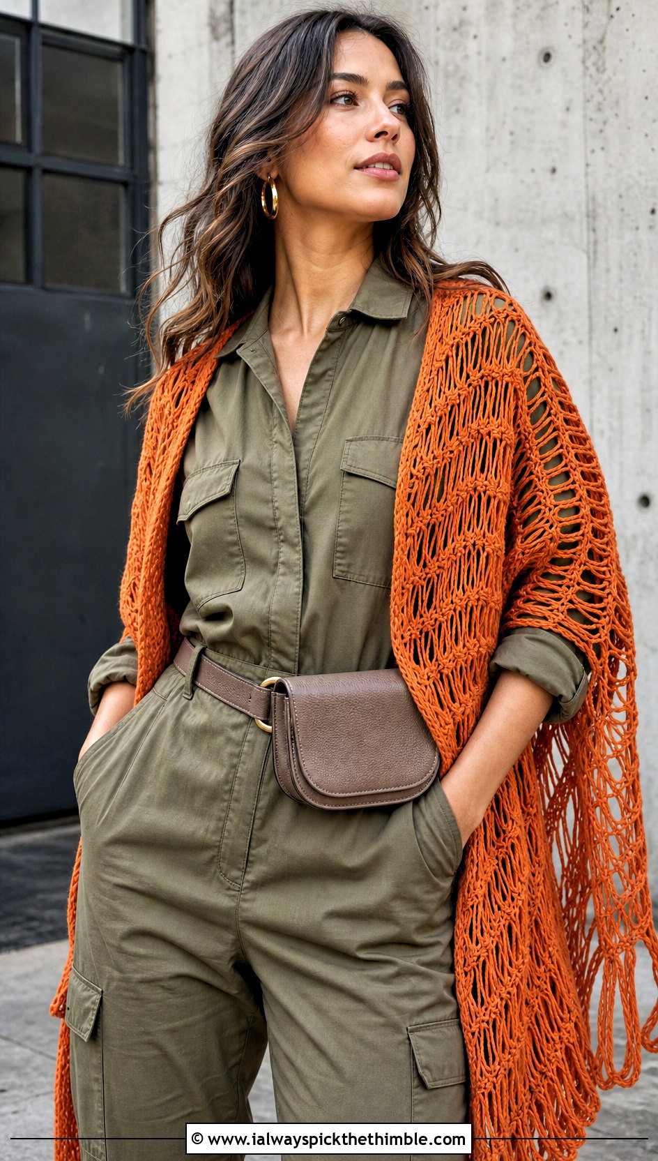 Broomstick Lace Crochet Shawl With Utility Jumpsuit - 20 Lacey Crochet Shawls outfit ideas