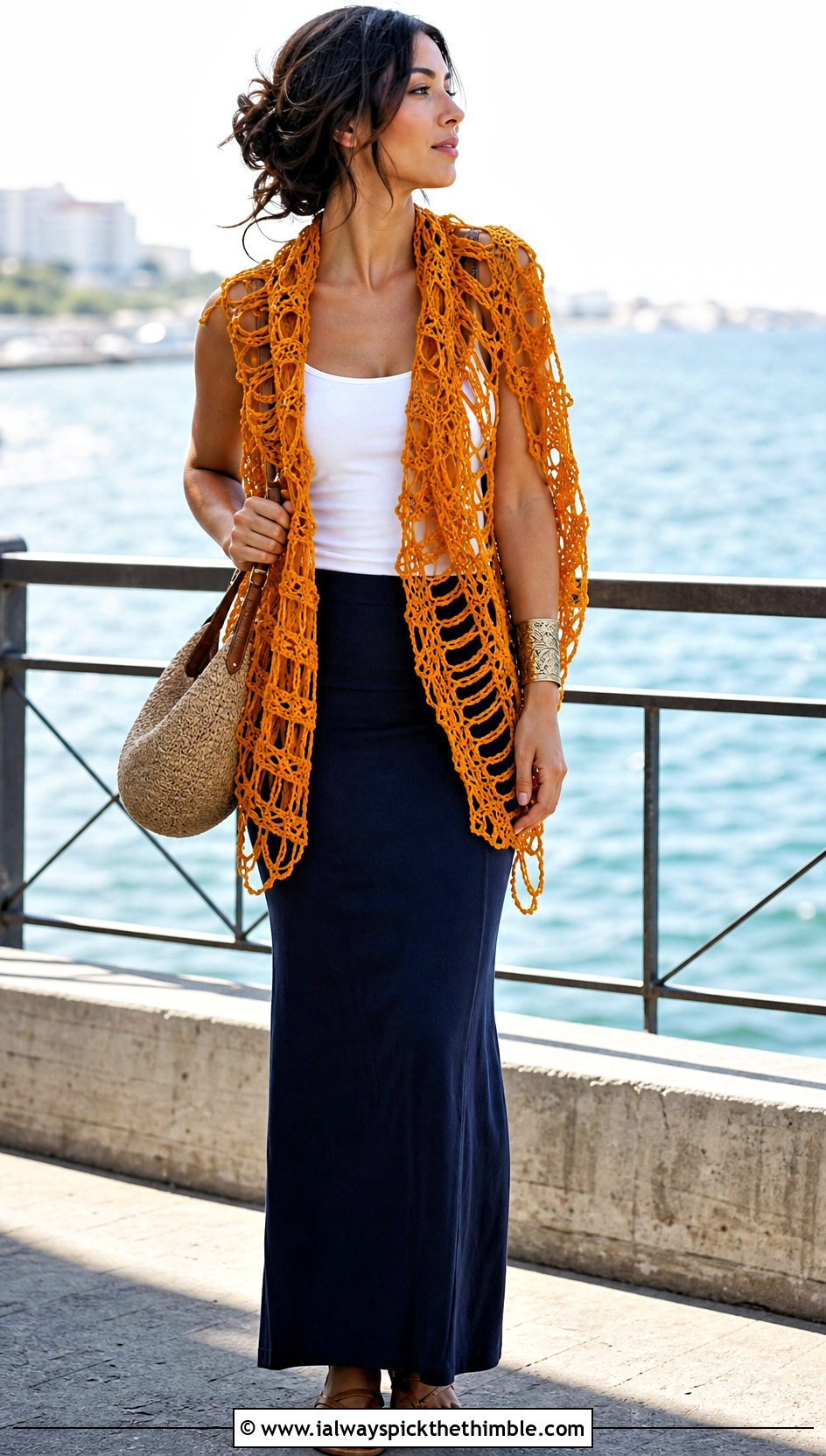 Broomstick Lace Crochet Summer Scarf With Maxi Skirt - 25 summer crochet scarf outfit ideas