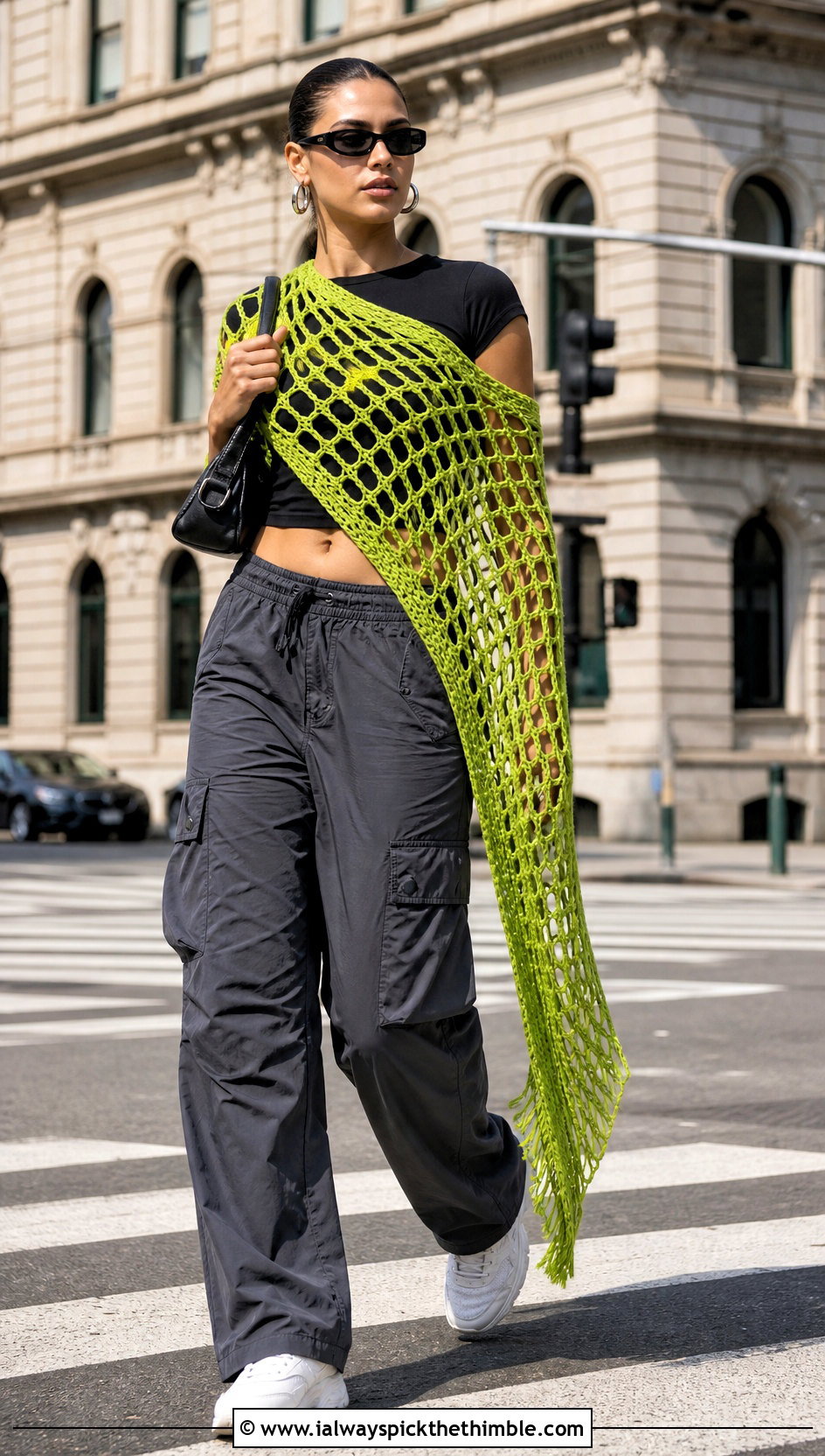 Broomstick Lace Crochet Wrap With Cargo Pants - 20 crochet summer wrap outfit ideas