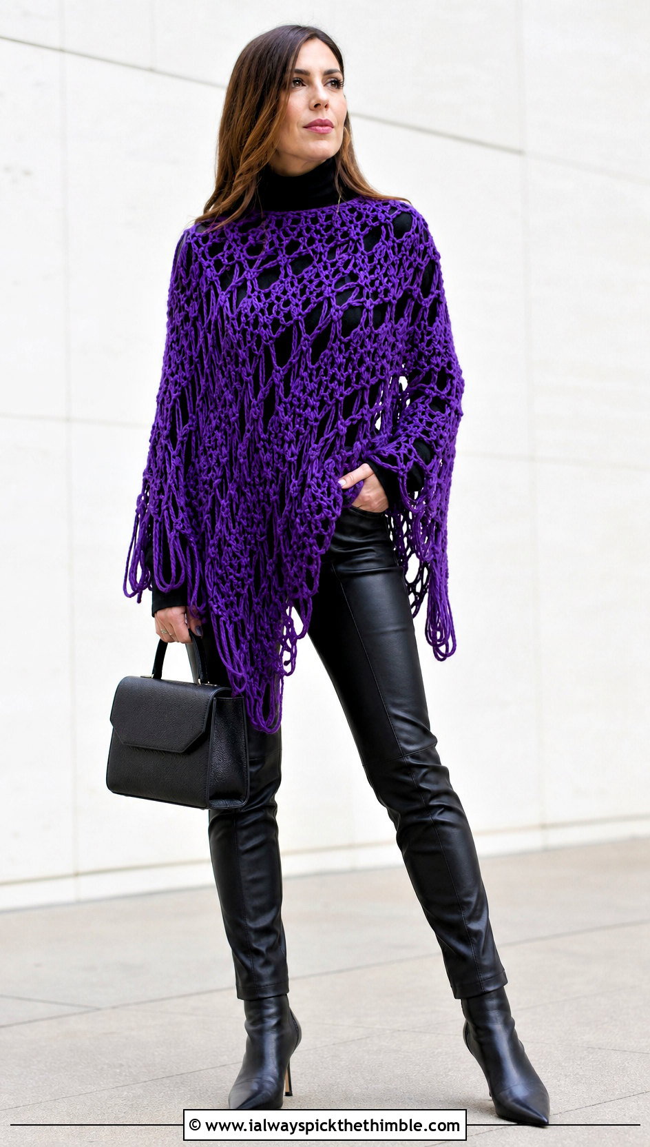 Broomstick Lace Poncho With Leather Pants - 15 Crochet Lace Poncho On Hanger outfit ideas