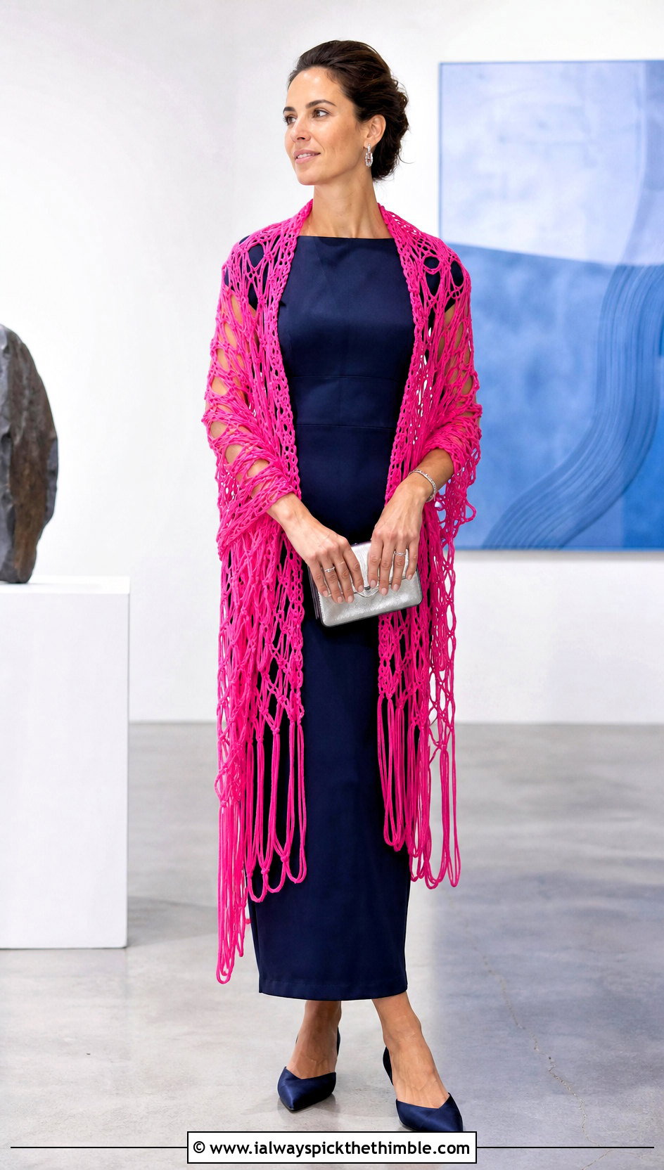 Broomstick Lace Prayer Shawl With Column Dress - 25 crochet prayer shawl outfit ideas