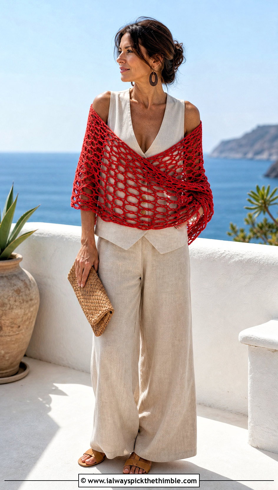 Broomstick Lace Rectangle Crochet Shawl With Linen Set - 20 Rectangle Crochet Shawl outfit ideas