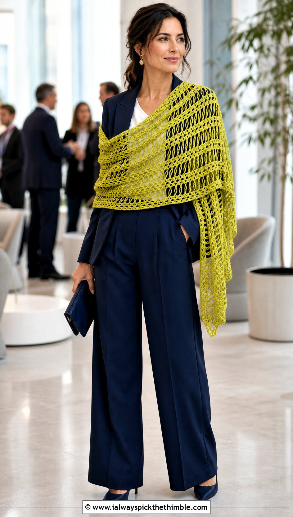 Broomstick Lace Rectangle Crochet Shawl With Wide Leg Suit - 20 Rectangle Crochet Shawls outfit ideas