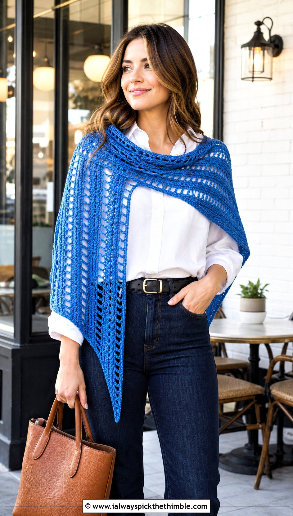 Broomstick Lace Shawl With White Shirt And Jeans - 20 boho crochet shawl outfit ideas