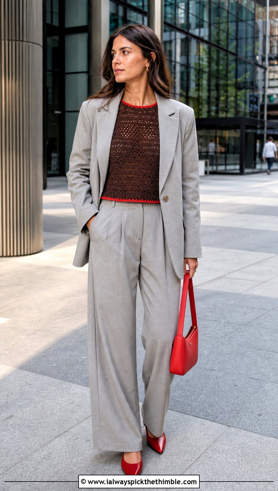 Brown Crochet T Shirt With Relaxed Suit - 25 crochet brown top outfit ideas
