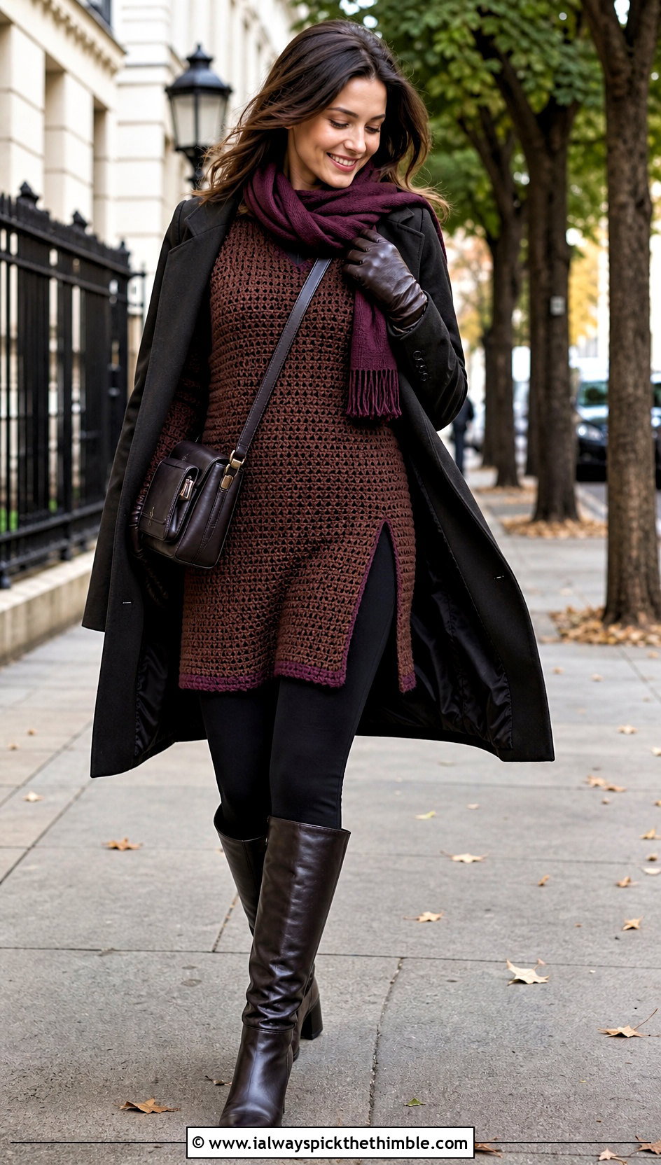 Brown Crochet Tunic Top With Leggings - 25 crochet brown top outfit ideas