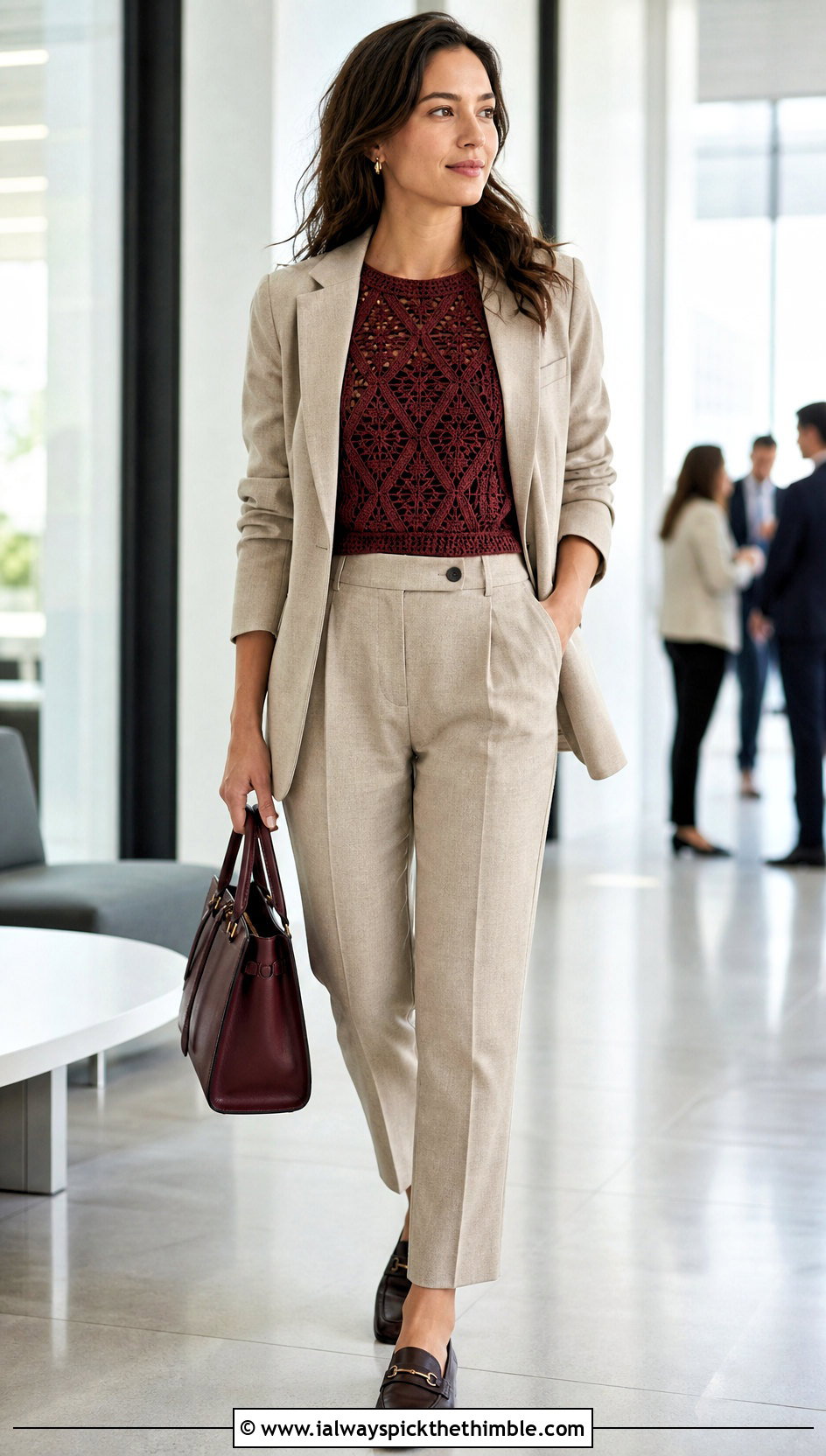 Brown Sleeveless Crochet Shell Sweater With Pantsuit - 20 Brown And Beige Crochet Sweater outfit ideas