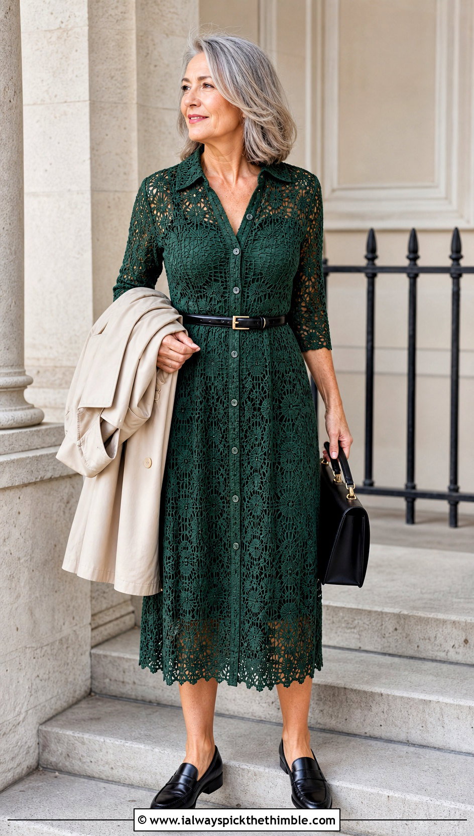 Bruges Crochet Lace Shirt Dress With Loafers - 25 Crochet Lace Dress outfit ideas