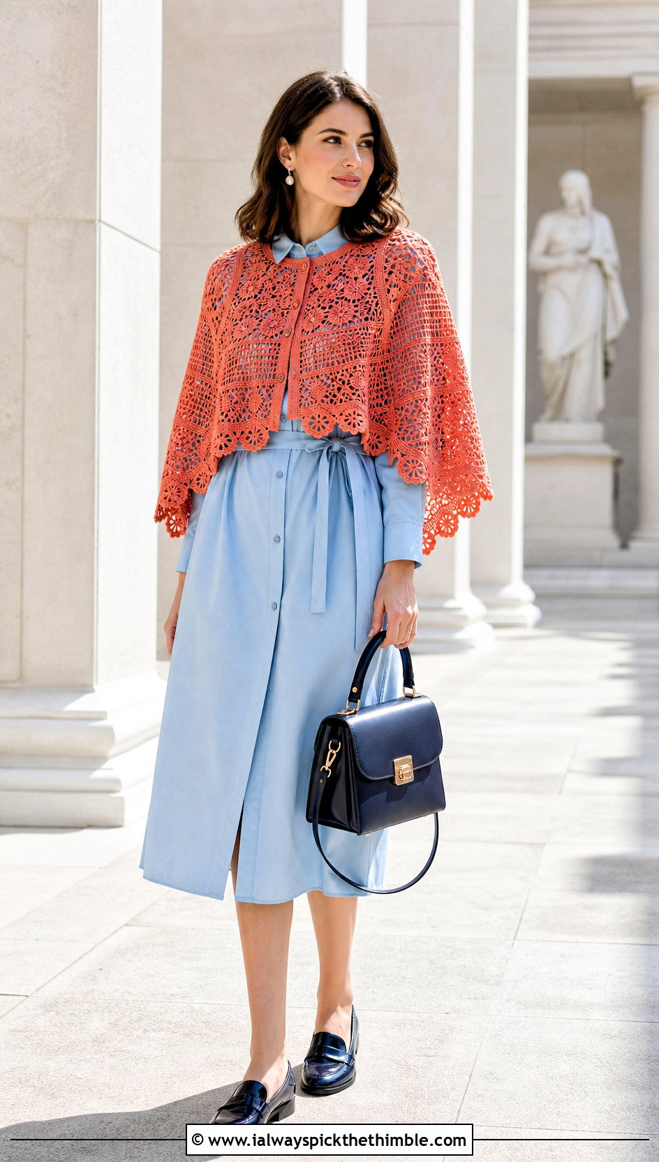 Bruges Lace Capelet Poncho With Shirt Dress - 15 Crochet Lace Poncho On Hanger outfit ideas