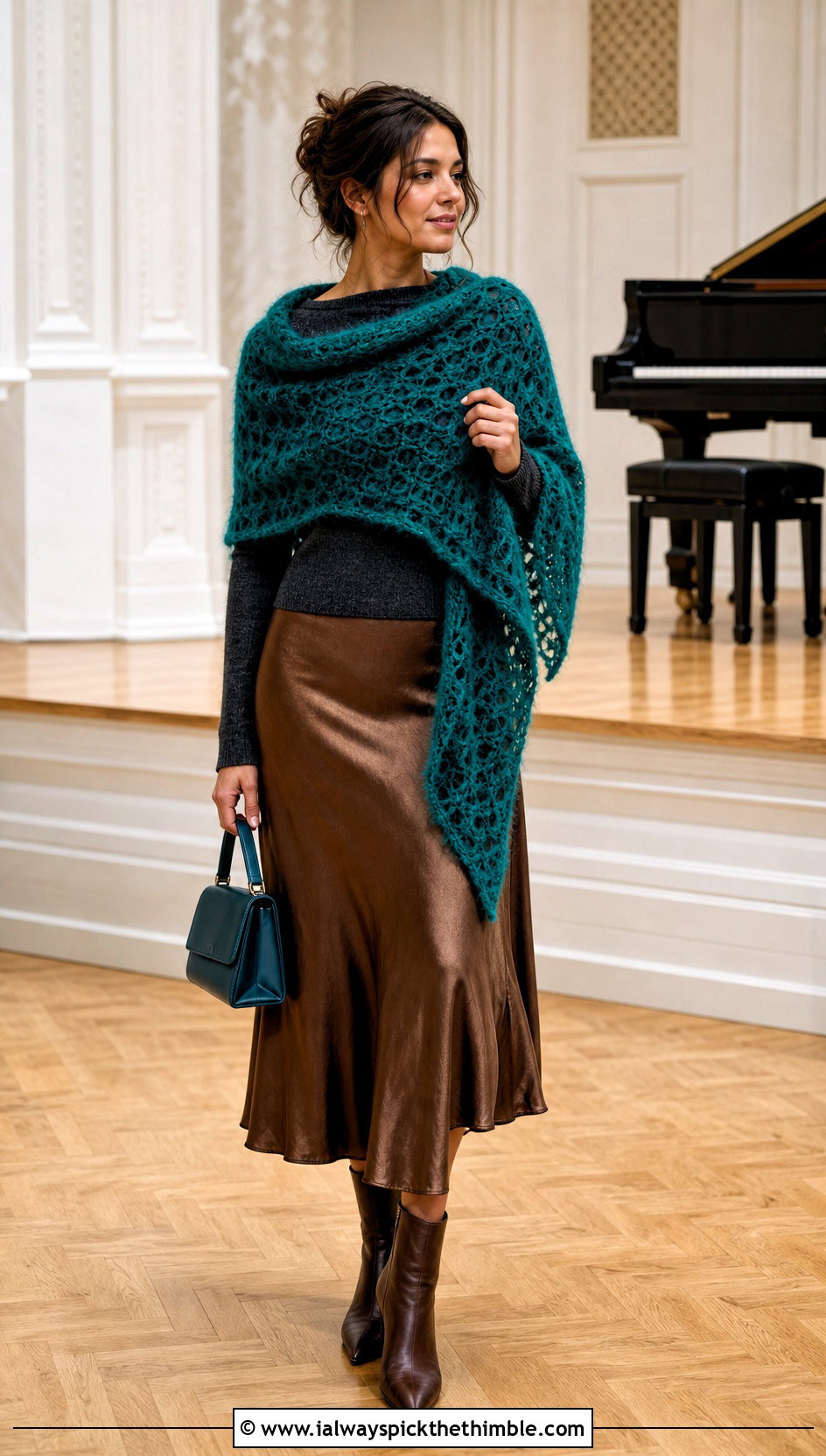 Brushed Mohair Rectangle Crochet Shawl With Bias Cut Skirt - 20 Easy Rectangle Crochet Shawl outfit ideas