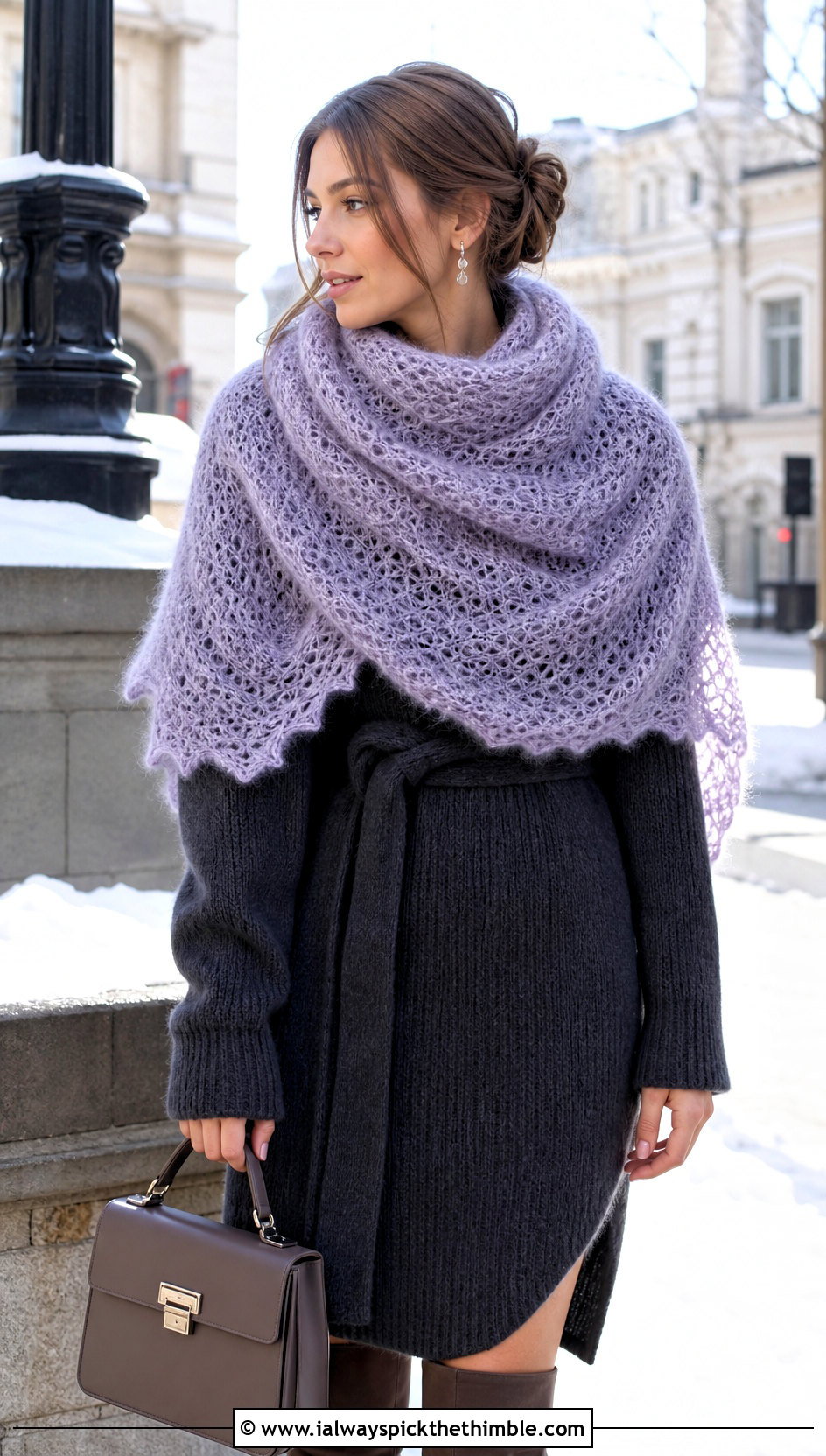 Brushed Yarn Half Moon Crochet Shawl With Sweater Dress - 20 Half Moon Crochet Shawl outfit ideas