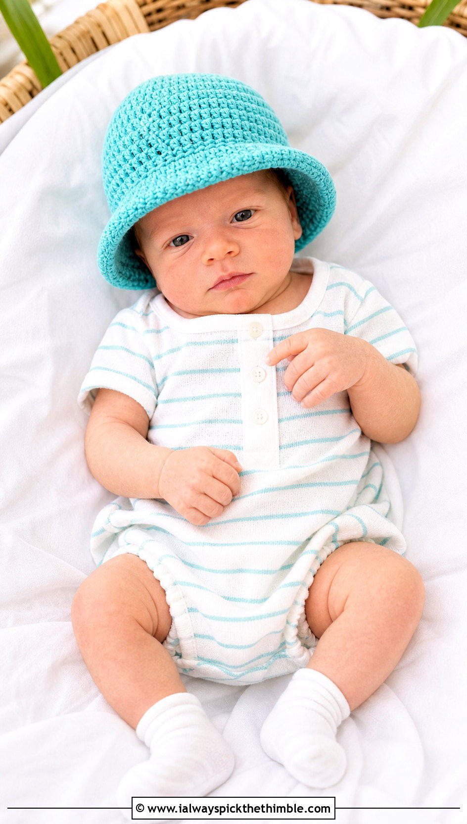 Bucket Preemie Crochet Hat With Summer Romper - 20 premie crochet hat outfit ideas