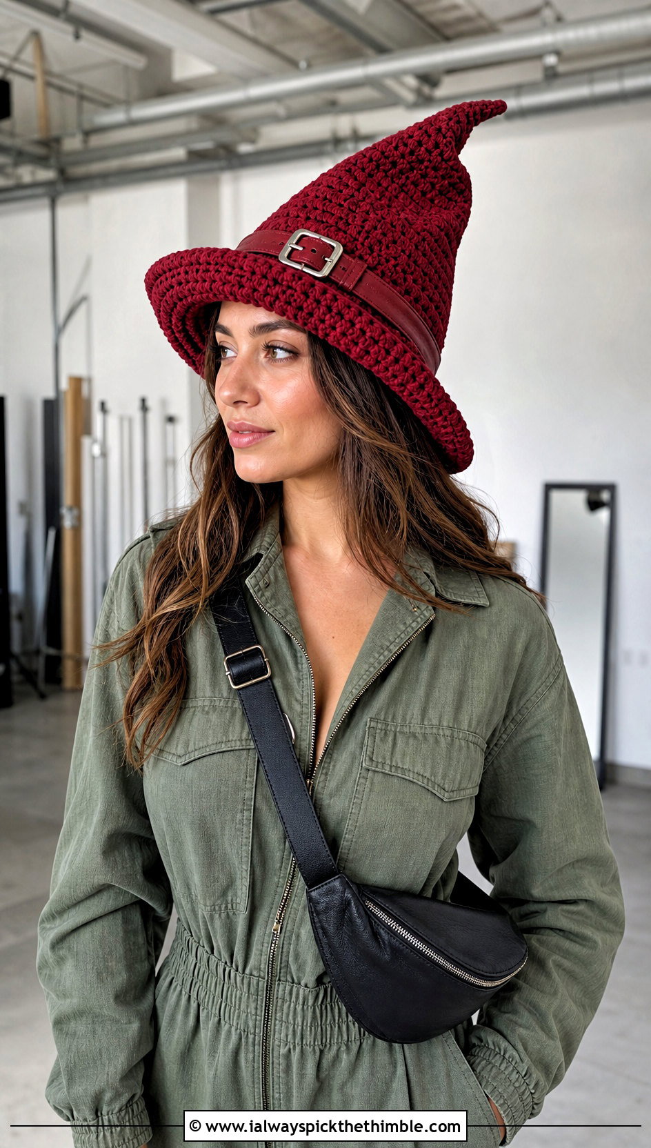 Buckle Band Crochet Elphaba Hat With Utility Jumpsuit - 20 Crochet Elphaba Hat outfit ideas