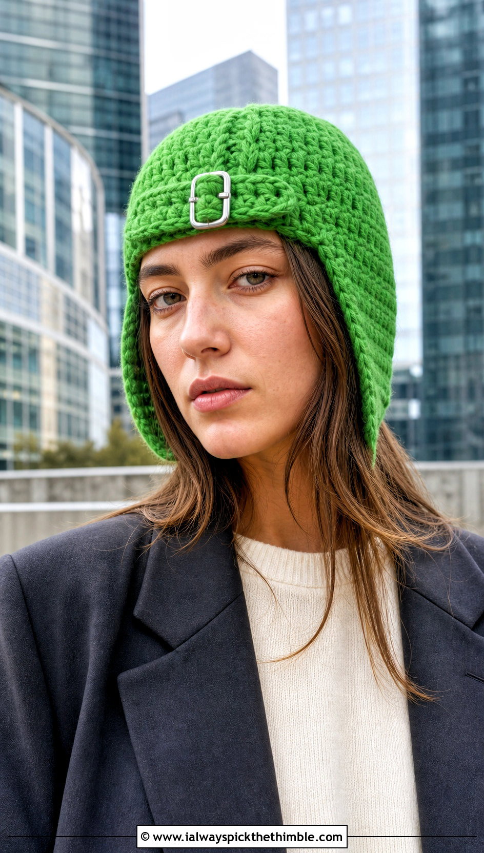 Buckle Crochet Aviator Hat With Blazer And Trousers - 20 crochet aviator hat outfit ideas