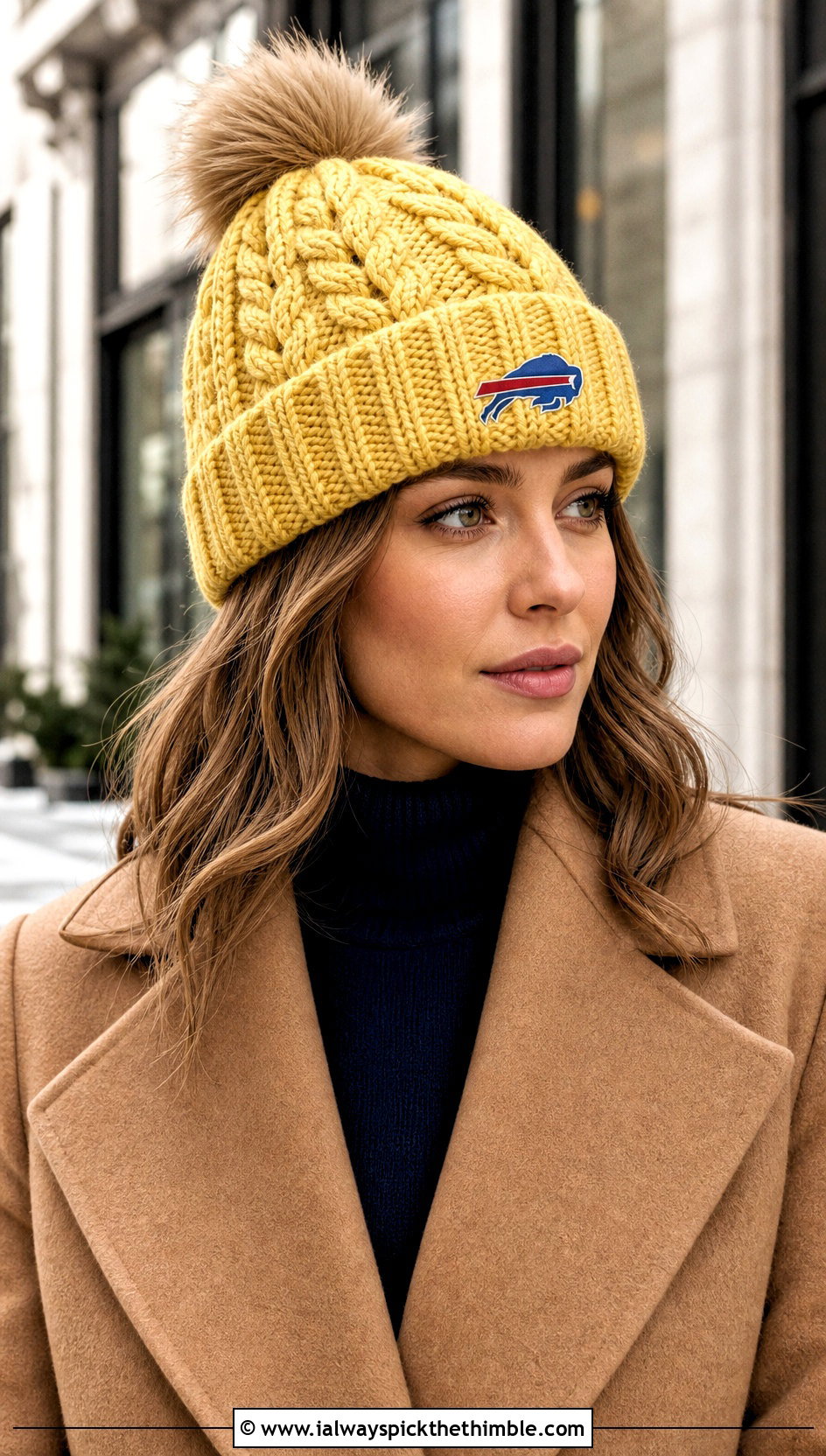 Buffalo Bills Cable Stitch Beanie With Wool Coat And Trousers - 20 Buffalo Bills Crochet Hat outfit ideas