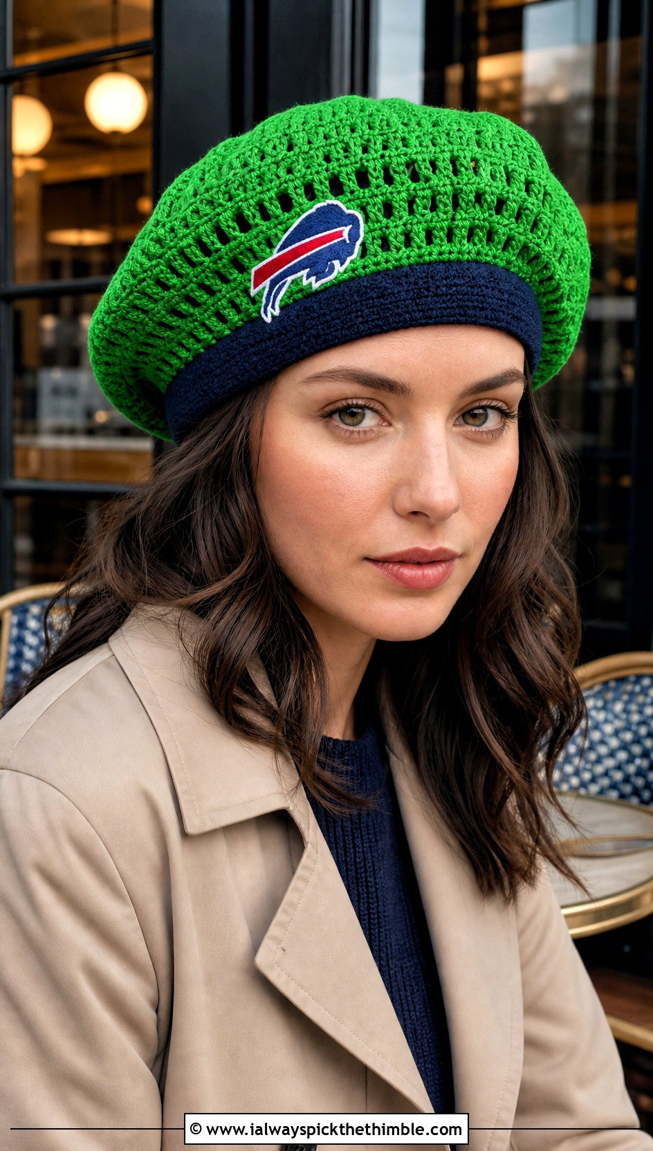 Buffalo Bills Crochet Beret With Trench Coat And Midi Skirt - 20 Buffalo Bills Crochet Hat outfit ideas