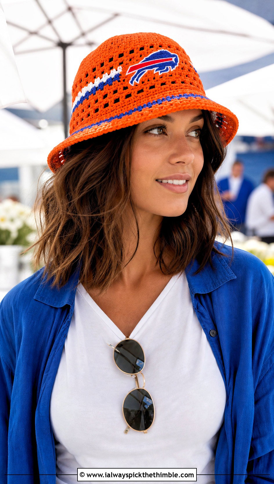 Buffalo Bills Crochet Bucket Hat With T Shirt And Denim Shorts - 20 Buffalo Bills Crochet Hat outfit ideas