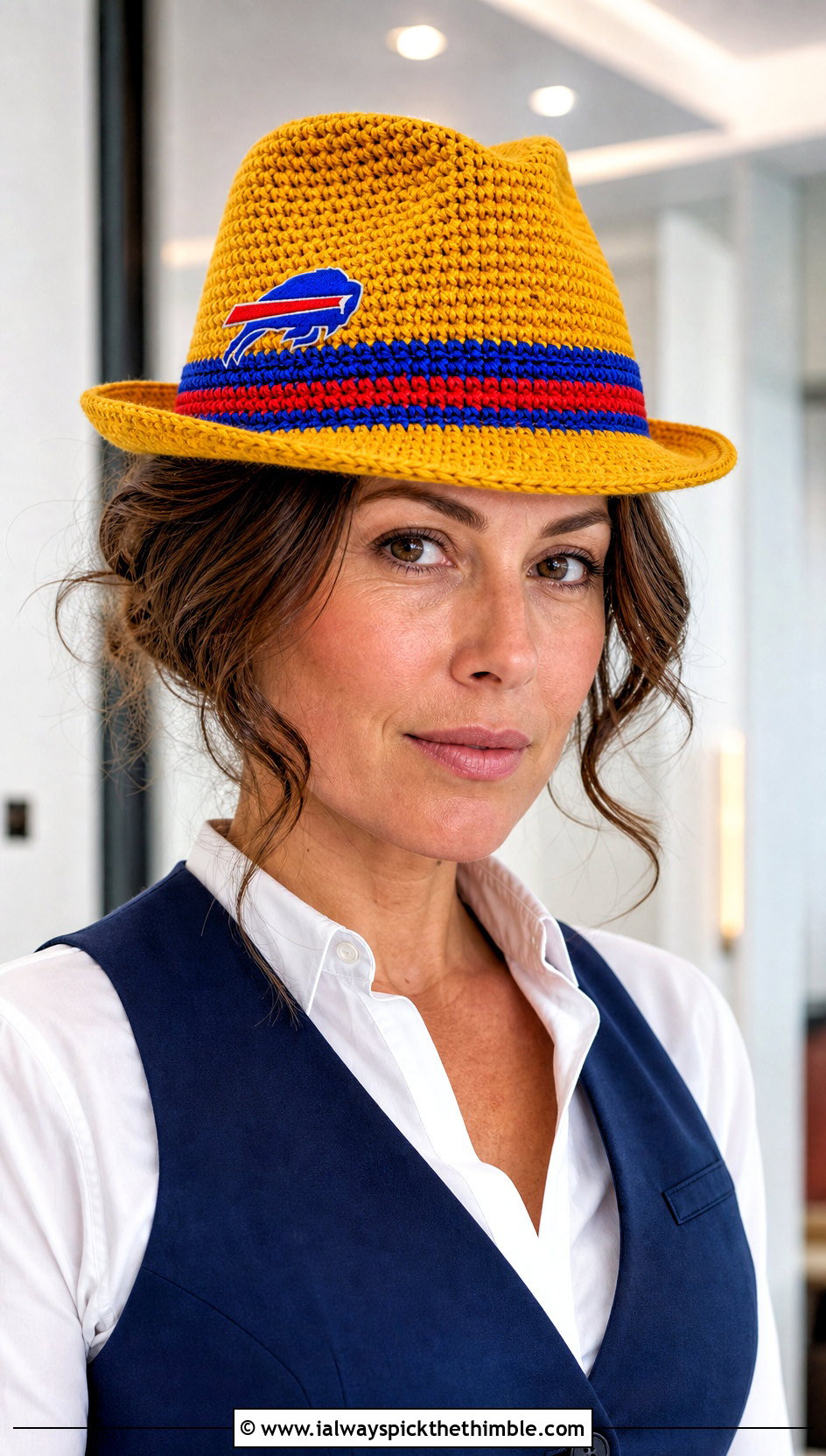 Buffalo Bills Crochet Fedora With Tailored Vest And Wide Leg Pants - 20 Buffalo Bills Crochet Hat outfit ideas