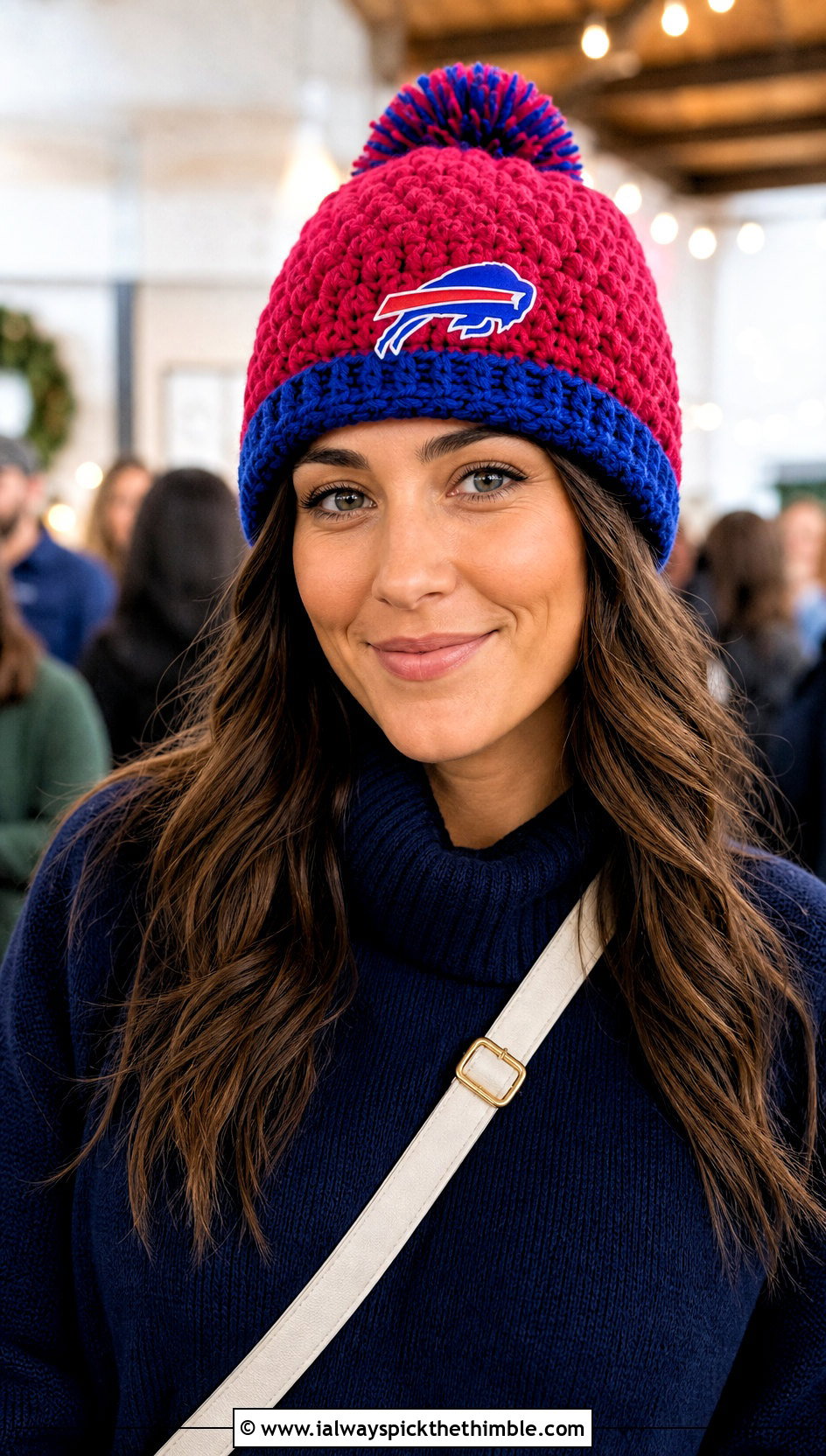 Buffalo Bills Puff Stitch Beanie With Sweater Dress And Boots - 20 Buffalo Bills Crochet Hat outfit ideas