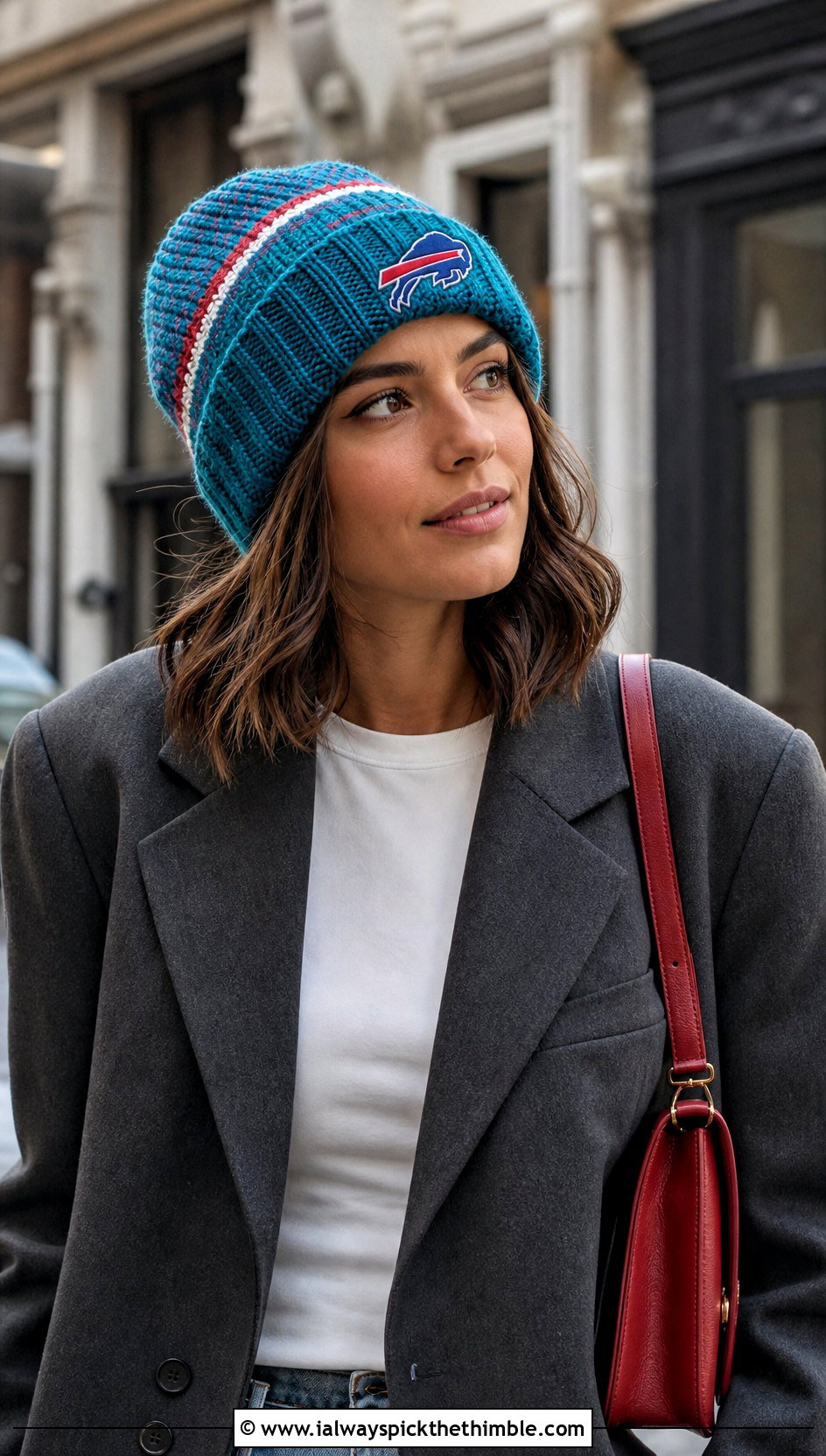Buffalo Bills Slouchy Beanie With Blazer And Cargo Pants - 20 Buffalo Bills Crochet Hat outfit ideas
