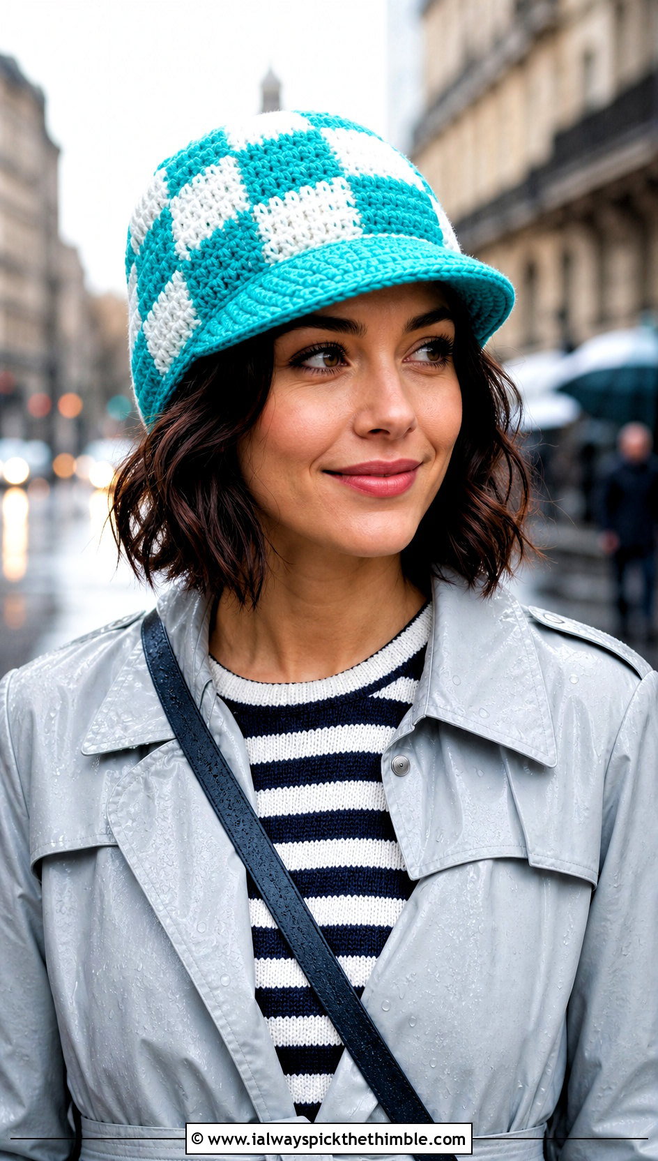 Buffalo Plaid Brimmed Beanie With Raincoat - 20 Buffalo Plaid Crochet Hat outfit ideas